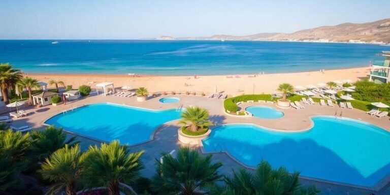 Afandou Bay Resort Suites mit Blick auf das Meer.