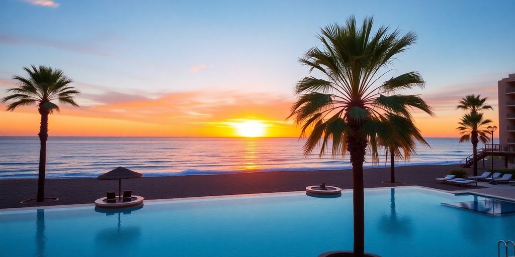 Traumhafte Strandansicht eines Luxushotels auf Lanzarote.