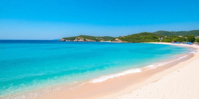 Versteckter Sandstrand in Kroatien mit klarem Wasser.