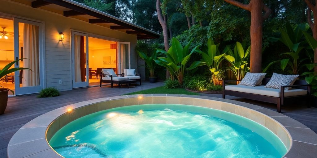 Entspannendes Ferienhaus mit Whirlpool in der Natur.