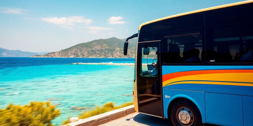 Ein Bus fährt entlang der malerischen Küste Kroatiens.