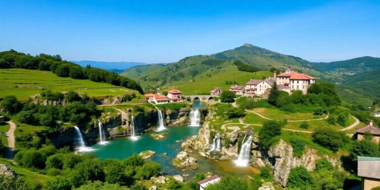 Wunderschöne Landschaften von Bosnien mit Wasserfällen und Dörfern.
