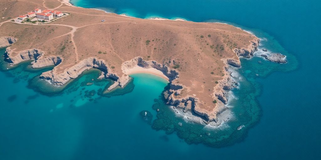 Luftaufnahme der Küste der Insel Pag in Kroatien.