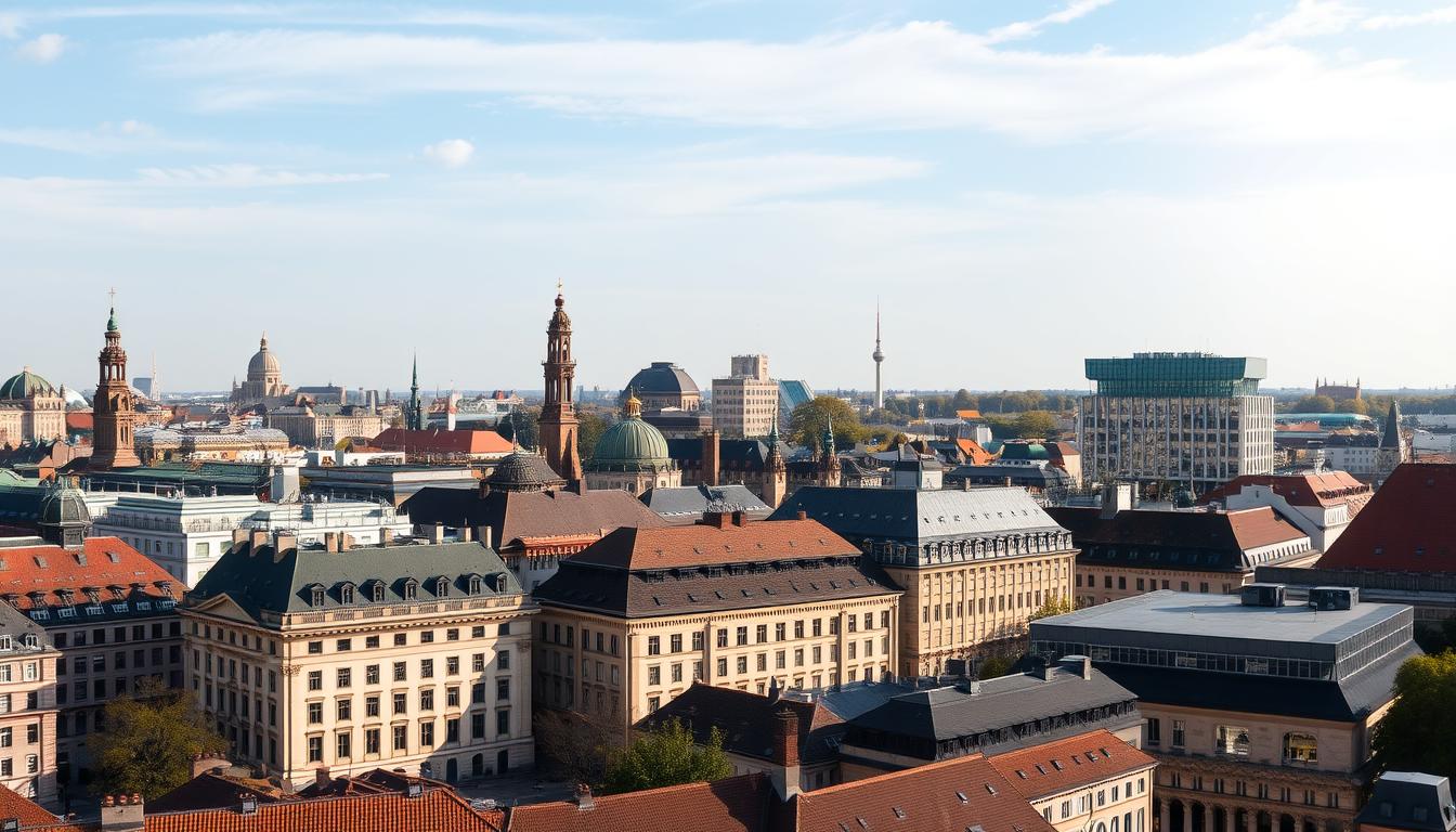 Skyline von Leipzig mit modernen und historischen Gebäuden, die die Entwicklung der Stadt Eigentumswohnung Leipzig zeigen