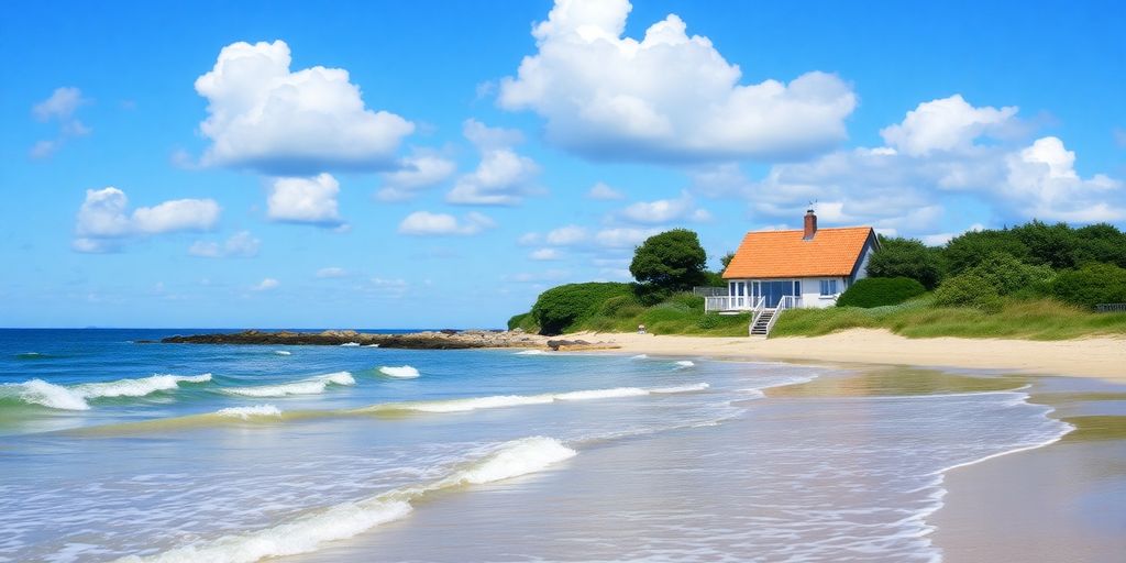 Strandhaus auf Bornholm mit Blick auf die Wellen.