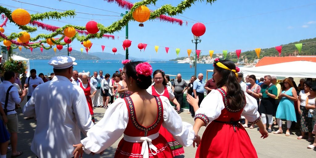 Kulturelle Veranstaltung mit Tänzern in traditionellen Kostümen.