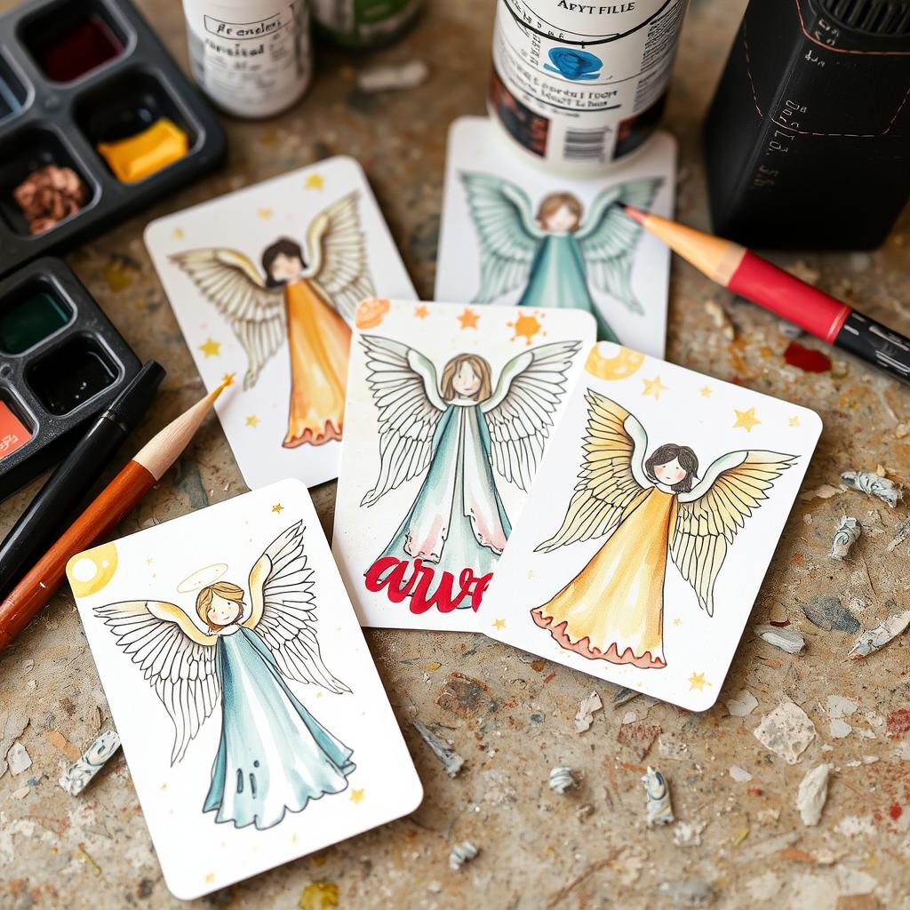 Künstlerisch gestaltetes Engelkarten-Deck mit einzigartigen, ausdrucksstarken Illustrationen Künstlerisch gestaltetes Engelkarten-Deck mit einzigartigen, ausdrucksstarken Illustrationen