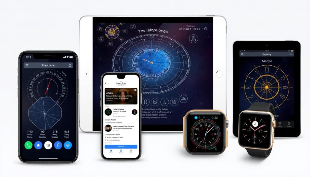 Moderne Astrologie-Apps auf verschiedenen digitalen Geräten Moderne Astrologie-Apps auf verschiedenen digitalen Geräten