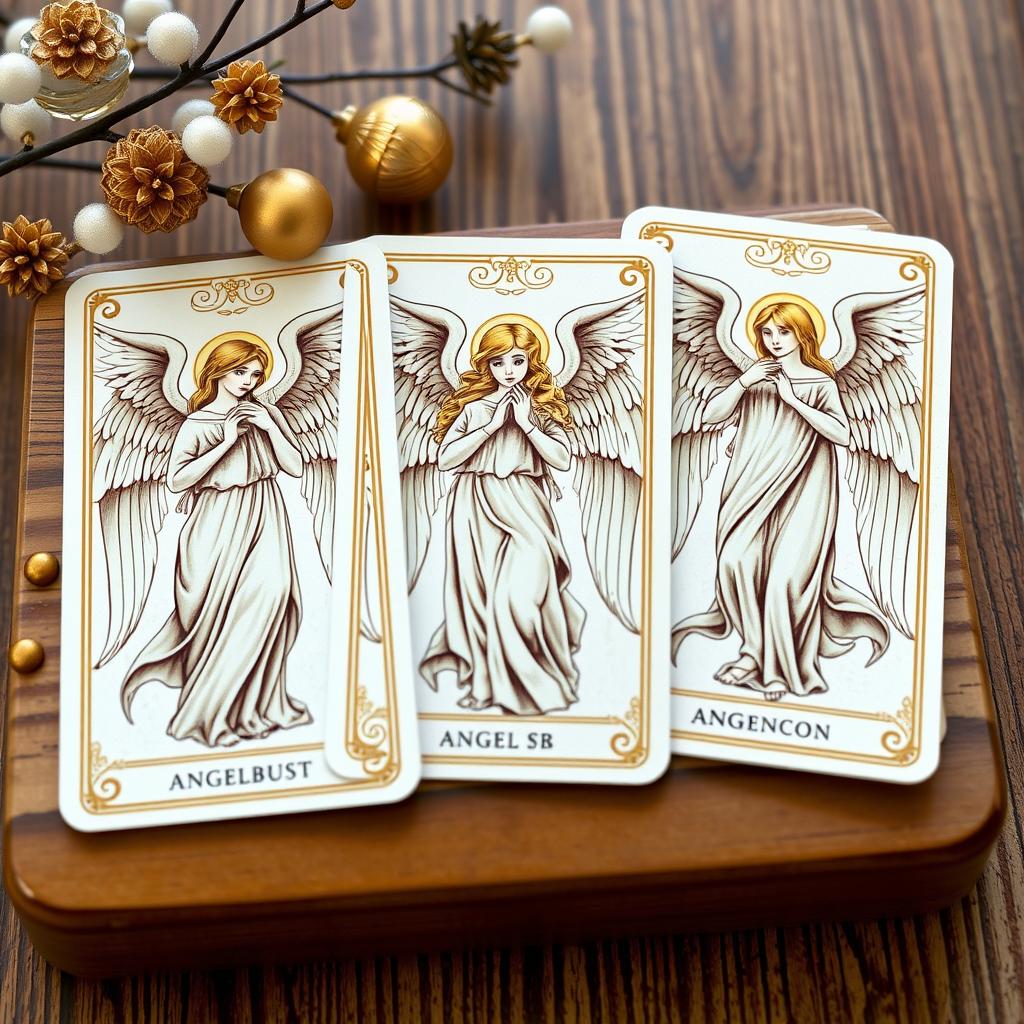 Traditionelles Engelkarten-Deck mit klassischen Engeldarstellungen und goldenen Verzierungen Traditionelles Engelkarten-Deck mit klassischen Engeldarstellungen und goldenen Verzierungen