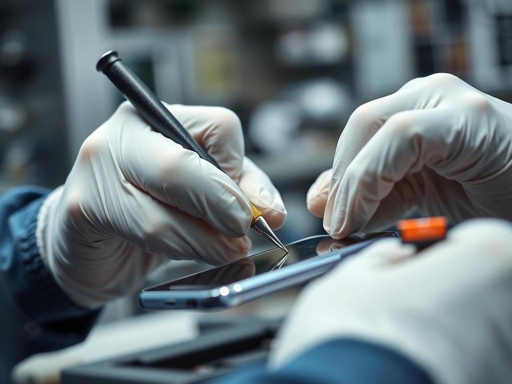 Techniker führt eine Display-Reparatur an einem Smartphone in einer Handy Reparatur Heidelberg Werkstatt durch