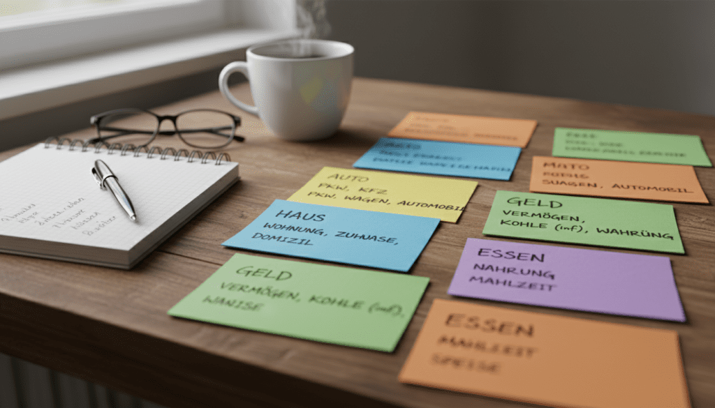 Synonymliste für Schüler auf Notizkarten Synonymliste für Schüler auf Notizkarten